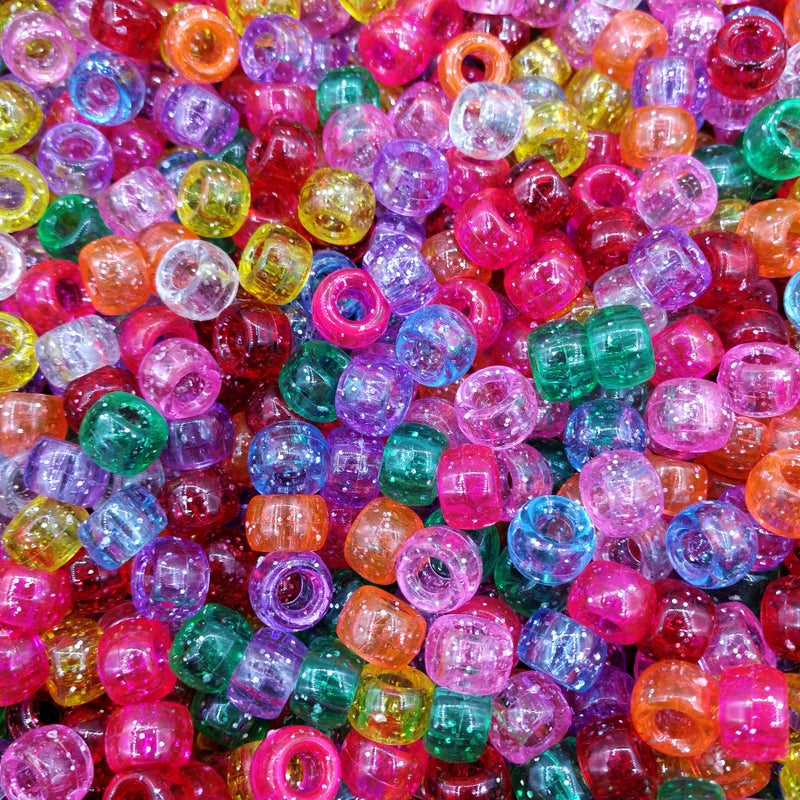 Looconi Amaney 500 Pieces Glitter Pony Beads 6x9mm Mixed Colors Transparent Plastic for Hair Braids Jewelry Making - Image 1